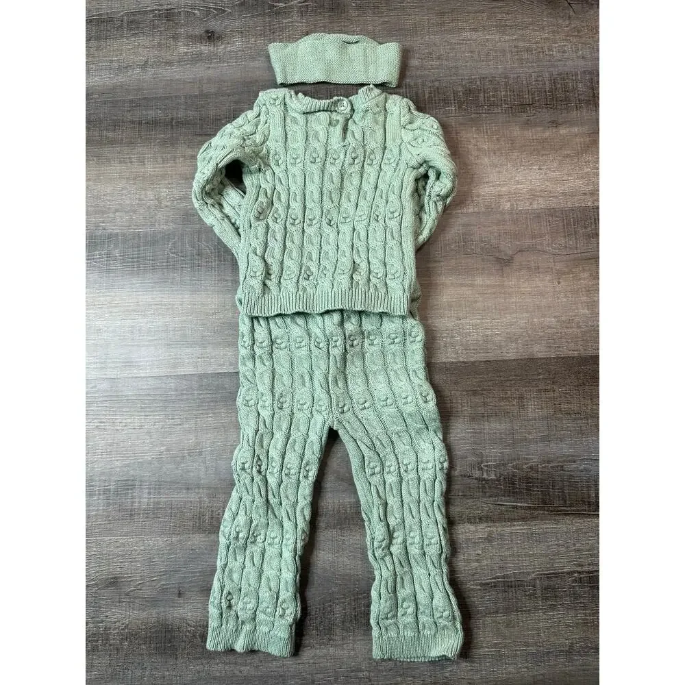 Nicole Miller Girls 3-Piece Cable Knit Sweater Set - Mint Green, 18 months